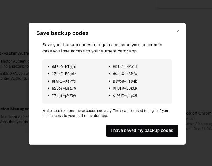 Backup Codes
