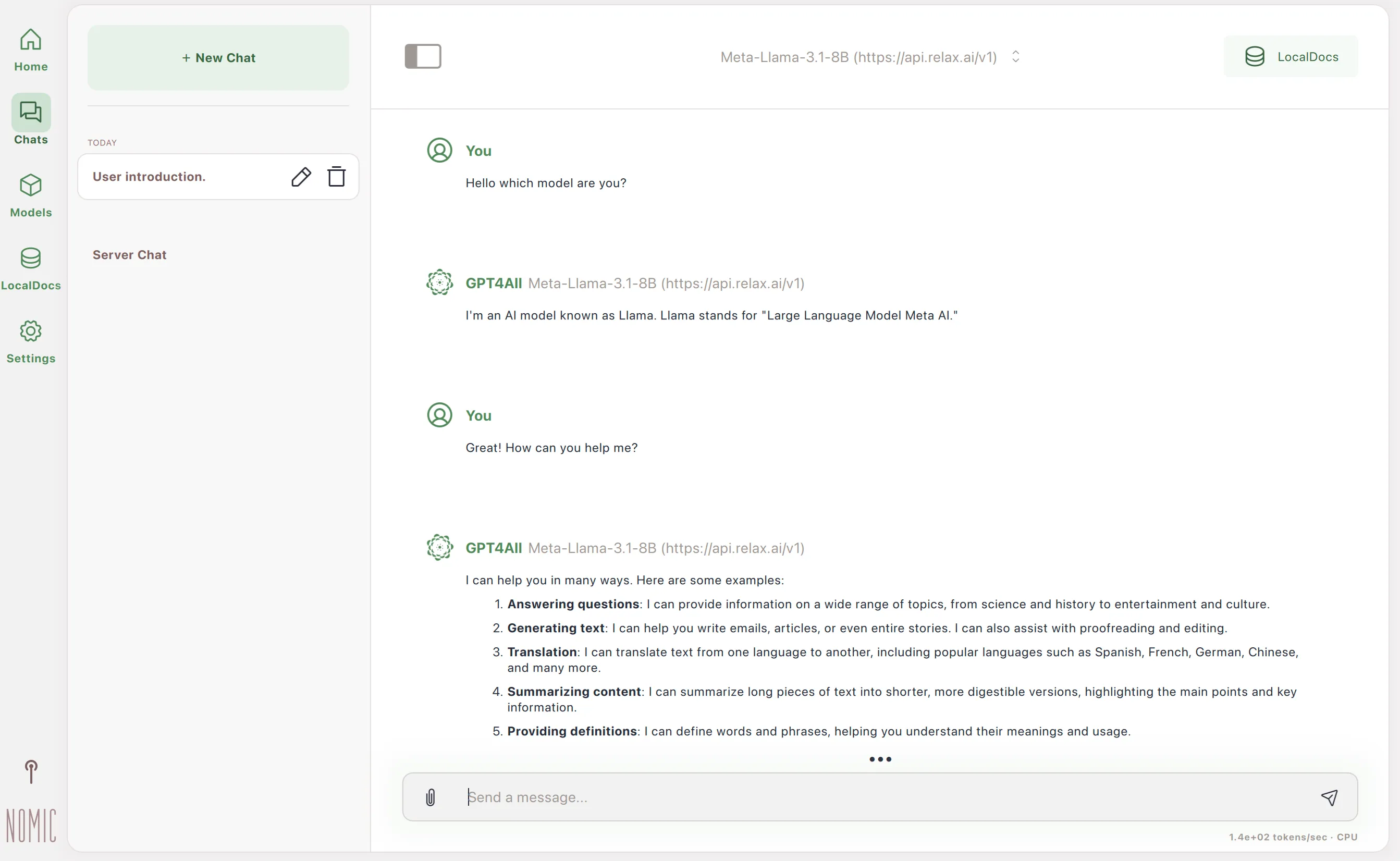 GPT4ALL Chat Test