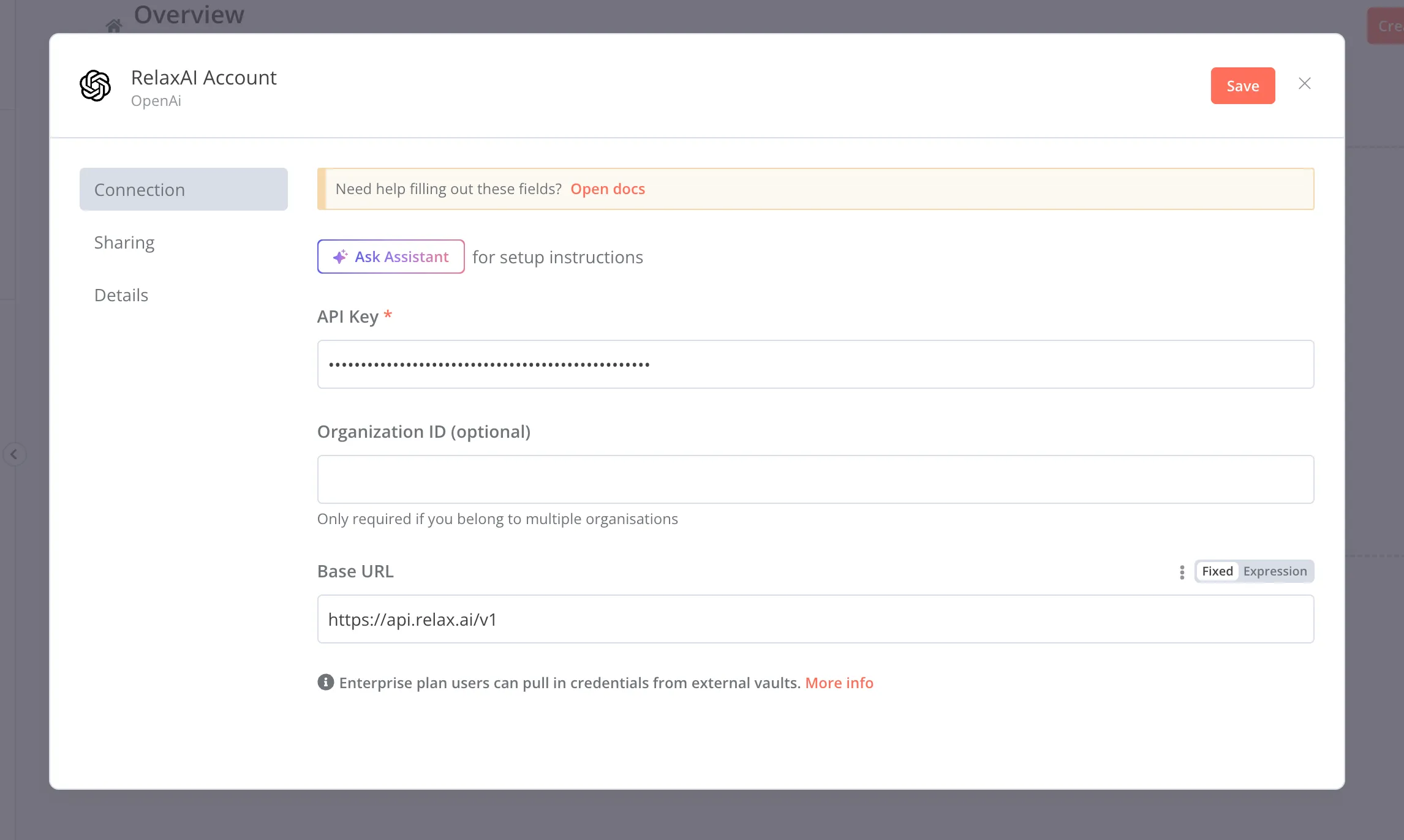 openai creds popup